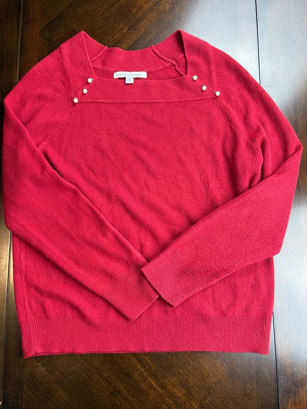 Mercer Street Studio Women’s Petite Medium Red Pearl Embellished Sweater